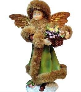 Vintage Festive Angel Holding Fruit Basket Roman Inc.